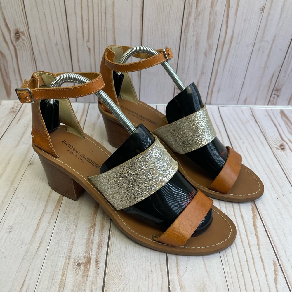 Barbara Barbieri Block Heel Leather Sandals Size 10